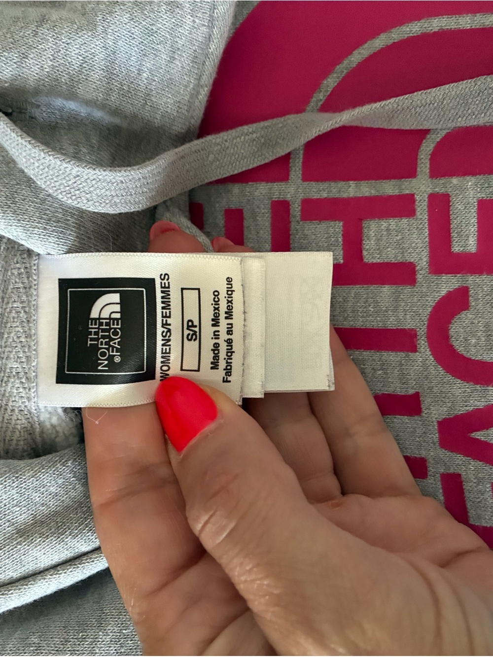 The North Face Women’s Gray Crewneck Sweatshirt with Bright Pink Logo